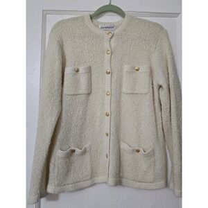 Vintage Tanner Cream Knit Gold Button Front Cardigan Sweater Old‎ Money Preppy M